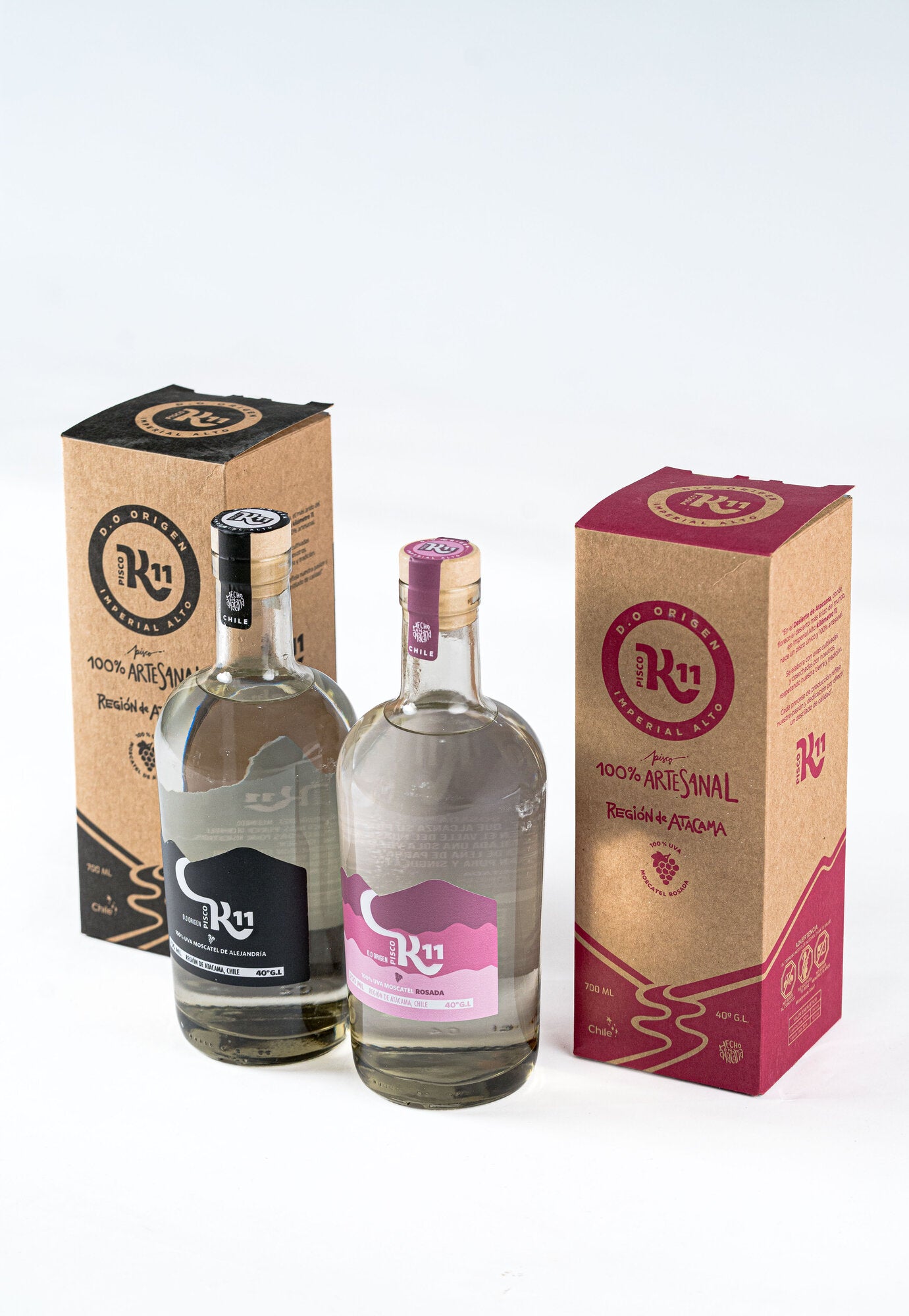 Dúo Pisco K11 Alejandría y Rosada con cajas 100% artesanal