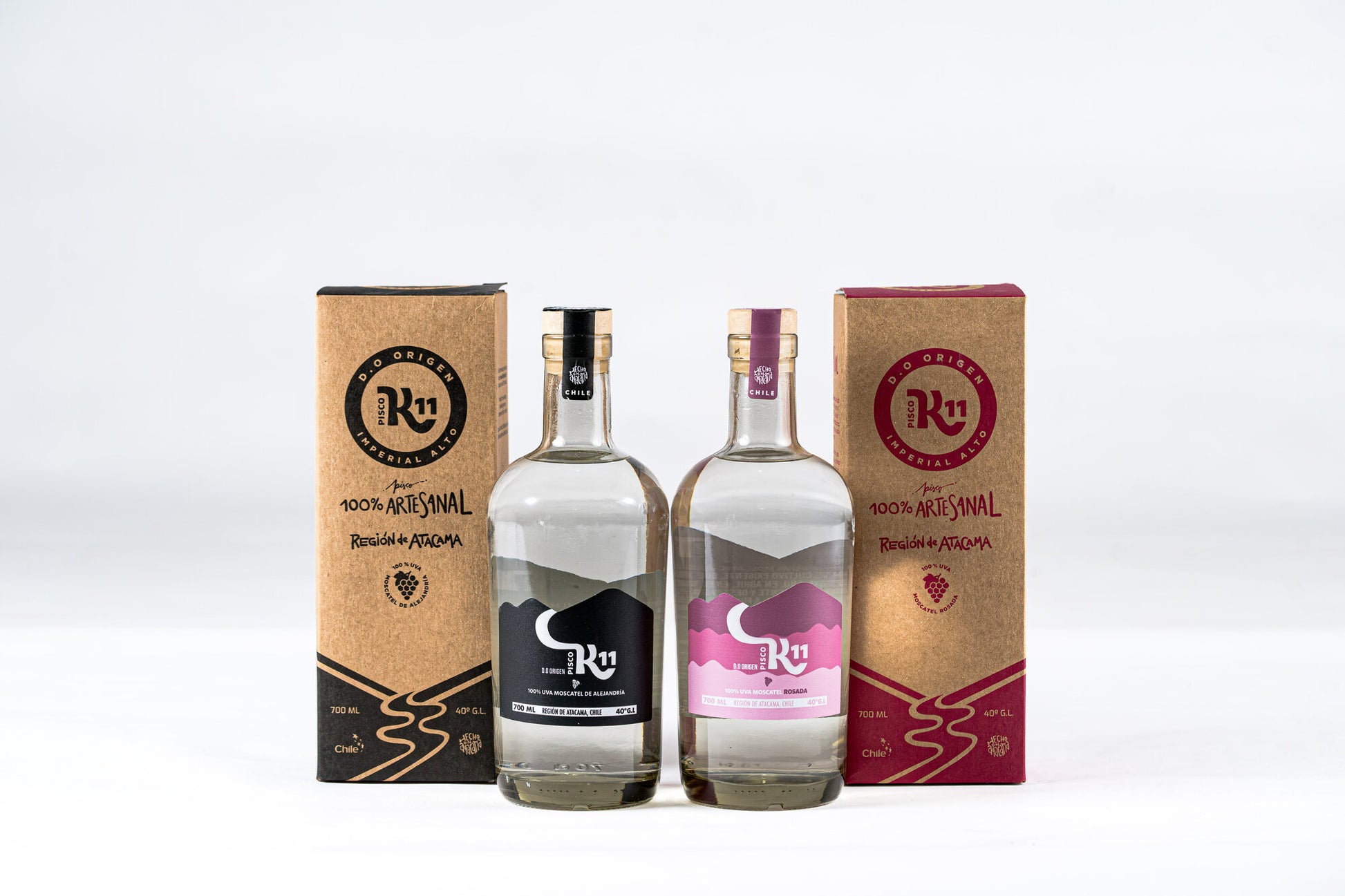 Dúo Pisco K11 Alejandría y Rosada con cajas 100% artesanal