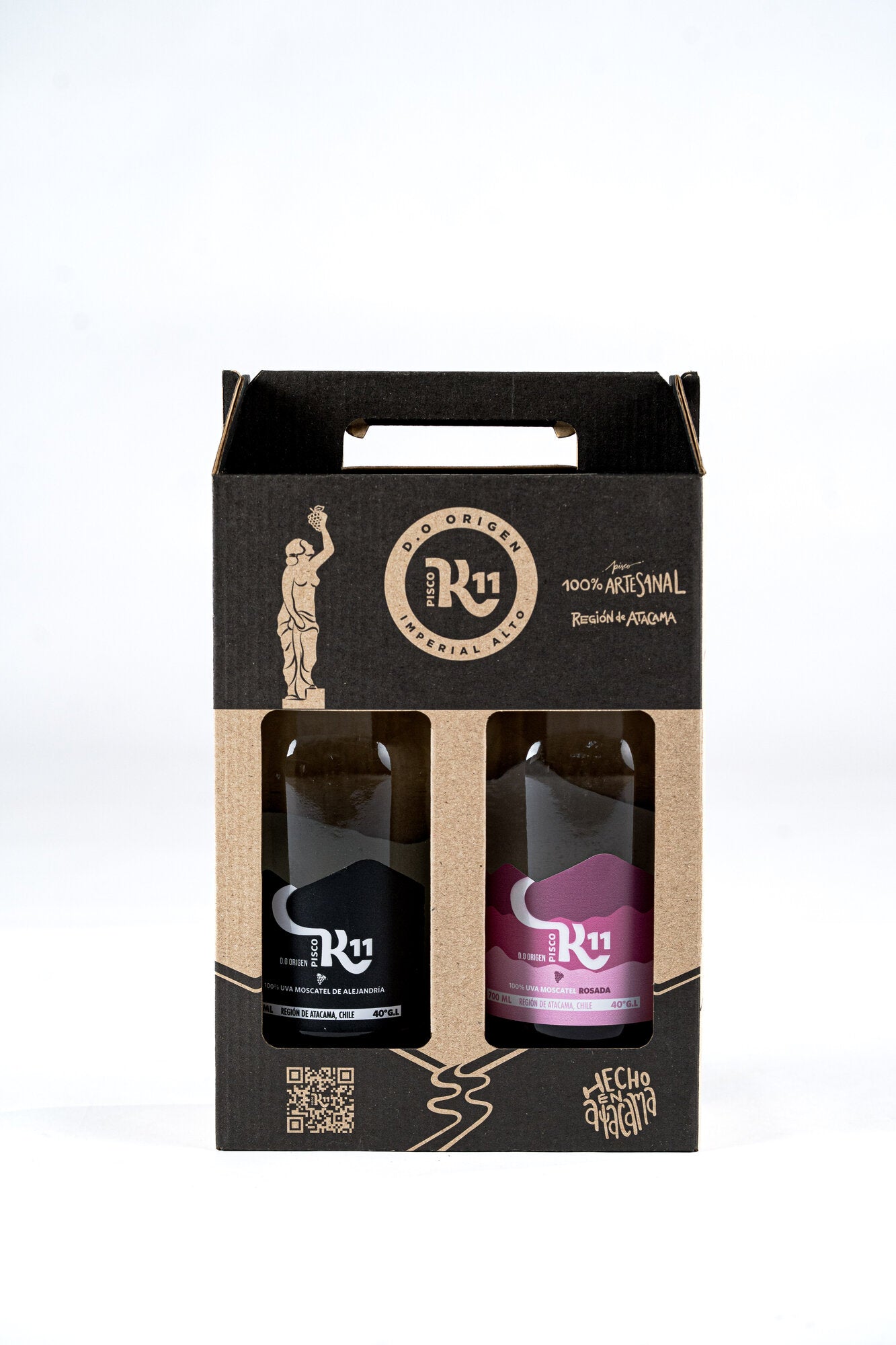 Pack maleta Pisco K11 con botellas de Moscatel de Alejandría y Moscatel Rosada 700ml